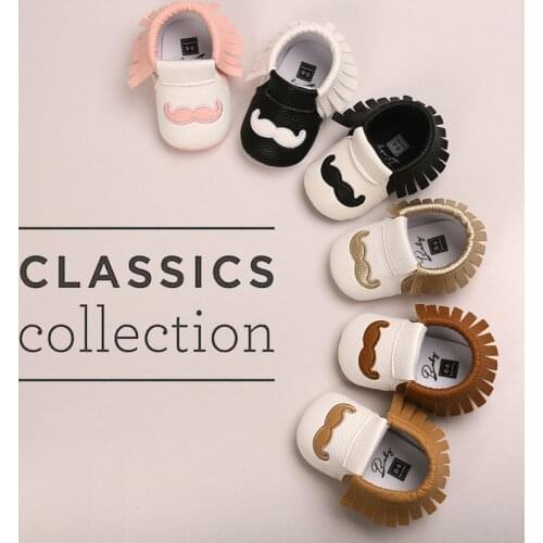 WONBO 0-18 Month Baby Kids Tassel Crib Shoes Girls Boy Cute Moustache Beard PU Fringe Boot Shoes