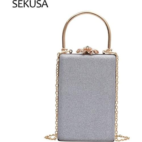 Bucket Brand Design Lady Handbags With Chain Shoulder Day Clutch Flower Metal Diamonds Evening Bags Handle Purse