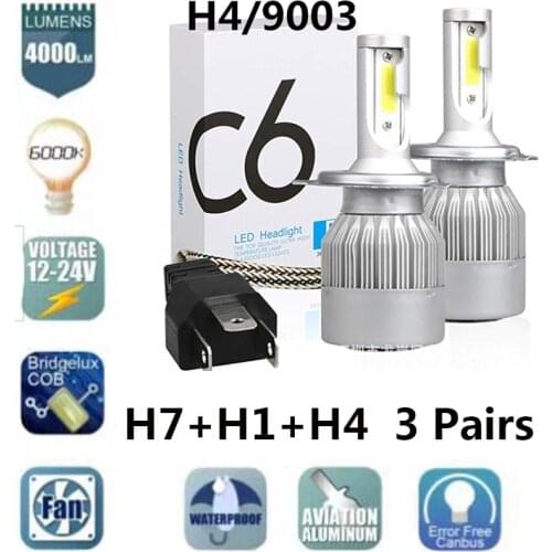 C6 H1 H4 Car Led Headlight Bulbs H7 LED Car Lights H11 HB3 9005 HB4 9006 6000K 72W 12V 7600LM Auto Headlamps Wholesale Suits