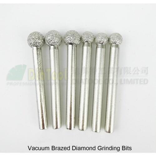 DIATOOL 6pcs #9/10 Vacuum Brazed Diamond Grinding Bits Engraving Carving Tool Ball Type Mounted Points