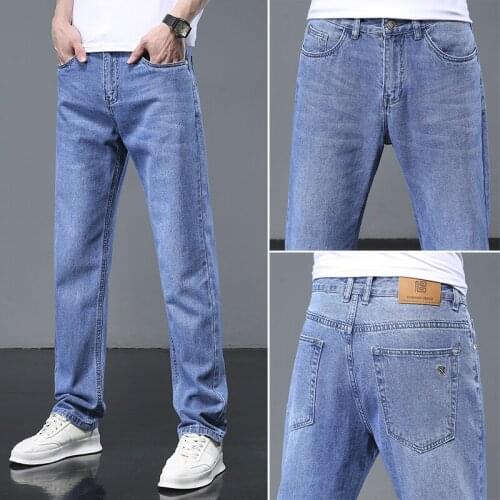 New Summer Classic Style Mens Straight-leg Business Jeans Fashion Casual Stretch Loose Fit Denim Pants Male Brand Trousers
