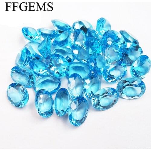 FFGems Natural Swiss blue Topaz Aquamarine Loose Gemstone Oval cut Diy For Silver Gold Ring Mounting Fine Jewelry women