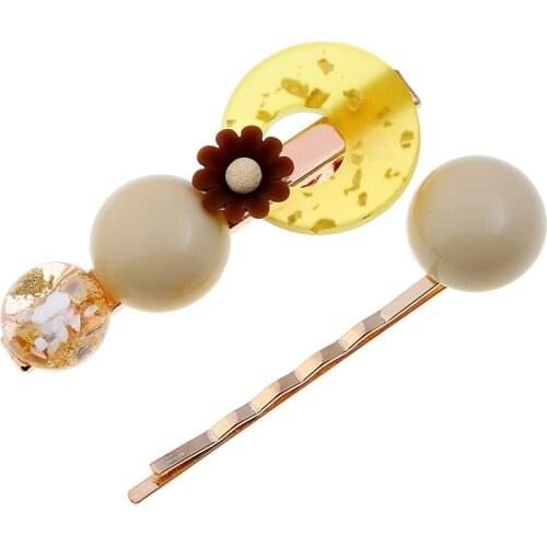 Korea Fashion Women Metal Hairpins Candy Color Beads Hair Clips Geometric Hair Girl Accessories