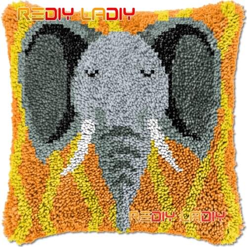 Latch Hook Cushion Thinking Elephant DIY Needlepoint Kits Chunky Acrylic Yarn Arts Crocheting Lofty Pillow Case Hobby & Crafts