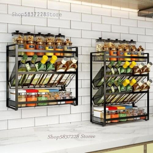 304 stainless steel shelf kitchen soy sauce bottle condiment countertop storage artifact wall hanging multi-function spice rack