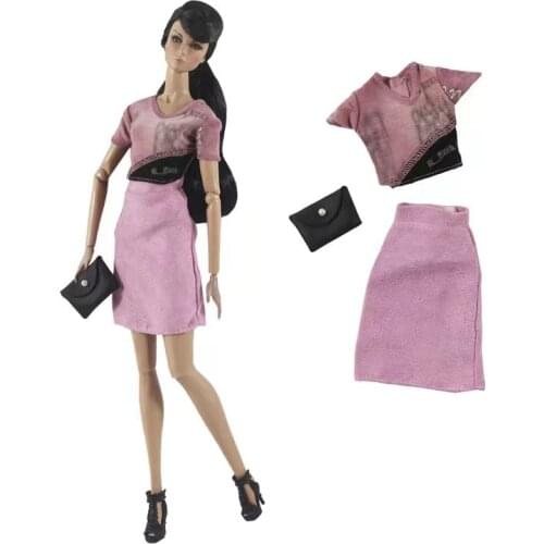 Fashion Pink 11.5" Doll Clothes For Barbie Clothes Princess Outfits Shirt Crop Top Skirt 1/6 BJD Dollhouse Accessories Kids Toys