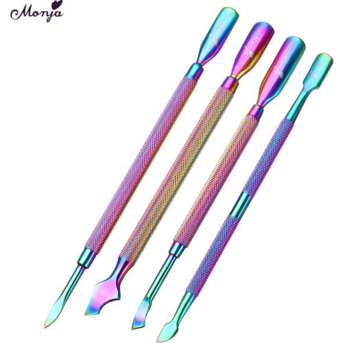 Monja Chameleon Nail Art Stainless Steel Plating Finger Toe Dead Skin Remover Double Sided Cuticle Pusher Manicure Care Tool