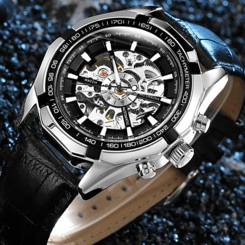 Reloj hombre orkina automatic watch famous luxury top brand skeleton watches mens 2020 black Leather strap wristwatch for men