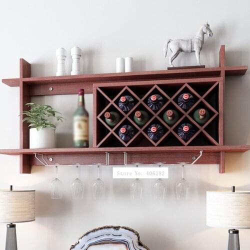 120cm Wall Mounted Restaurant Wine Rack Wood Wall Hanging Champagne Red Wine Bottle Shelf Decoration For Home Living Room