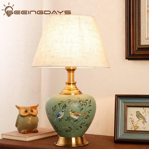 New Chinese Ceramic Table Lamp Bedroom Living Room Study Chinese Style Decoration Romantic and Cozy Bedside Lamp