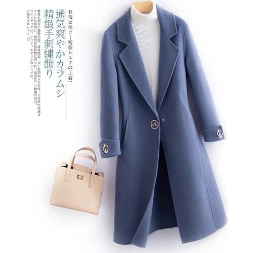 Solid Color Double-Sided Wool Jacket Women Winter Coat 2021 Fashion Clothing Slim Elegant Long Outerwear Warm Female Windbreaker