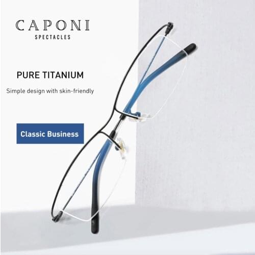 CAPONI Pure Titanium Glasses Frame Blue Light Blocking Computer Glasses Women Ultralight Business Study Eyeglasse Men JF6106