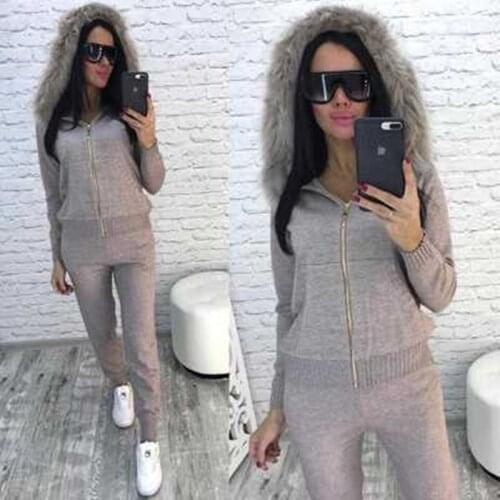 Autumn Women Thicken Velvet Warm Womens Sets 2 Piece Sports Jogger Zipper Hoodies Sweatshirt Trousers Suit Set Winter Tracksuit