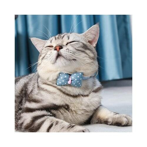 Pet Collar Bowknot Polka Dot Cat Denim Collar Jewelry Adjustable Neck Circumference Pet Supplies Cat Supplies