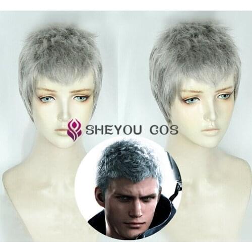 Nero Short Silver Gray Hair Cosplay Wigs Heat Resistant Halloween Cosplay Costume Wig + Wig Cap