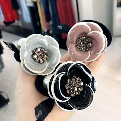 Korean Girl Simple Cute Hair Rope Camellia Flower Rhinestone Elastic Hair Bands Women Ponytail Headwear Hair Accessories