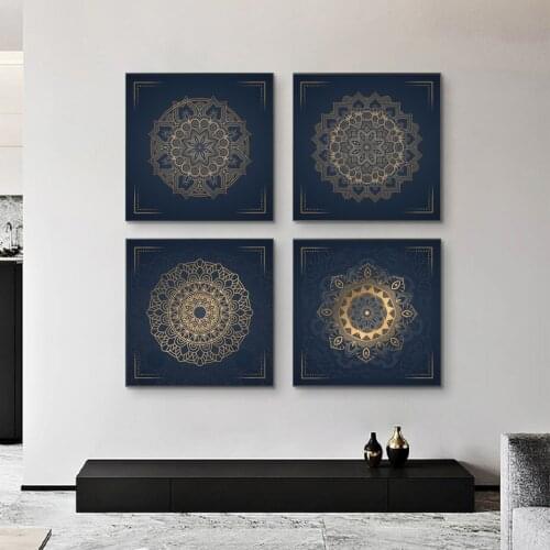 Retro Gold Pattern Mandala Round Art Deco Painting Poster Wall Art Canvas Printing Bedroom Living Room Home Decoration