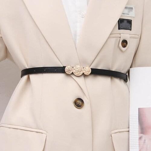 Luxury Brand PU Leather Thin Belt For Women Designer Metal Buckle Waist Strap Female Trouser Dress Decoration Waistband