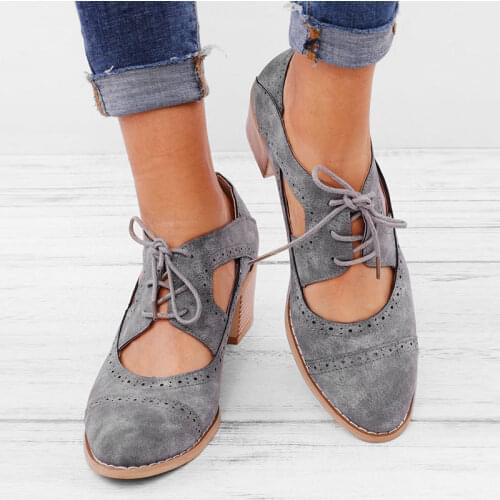 Summer Vintage Shoes Women Lace Up Sandal Chunky High Heels Cut-Outs Female Casual Footwear