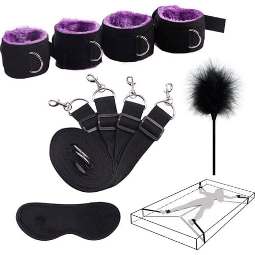 Sex Handcuffs With Mask and Flirting Feather Stick BDSM Bondage Set Under Bed Erotic Sex Toys for Women Couple Adult Game