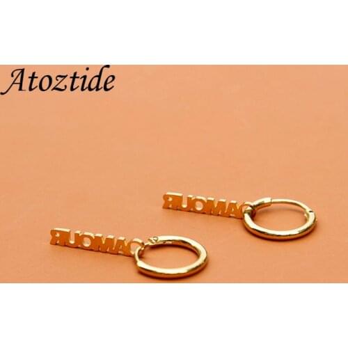 Atoztide Customized Name Hoop Earring For Women Stainless Steel Personalize Gold Nameplate Earring Buckle Jewelry Accessaries