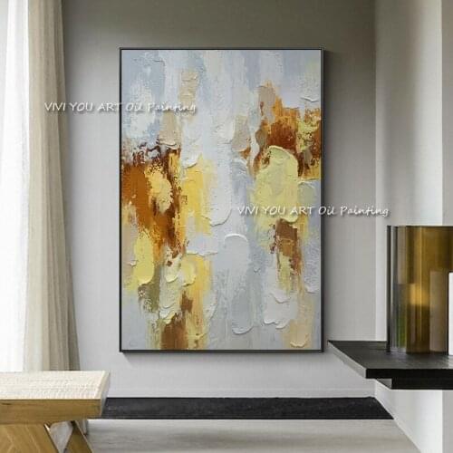 The Creative Hand Painted Color Orange Yellow Oil Paintings on Canvas Painting Abstract Wall Picture for Home Decor No Framed
