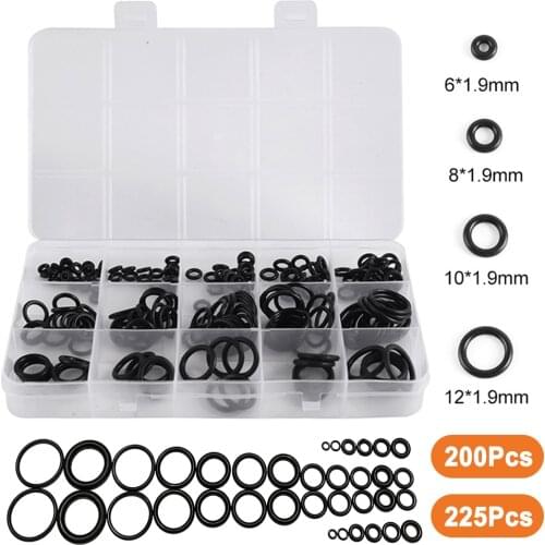 225Pcs NBR O-Ring Gasket Ring Assortment Kits Oil Resistant Nitrile Rubber O Ring Set Metric for Air Plumbing, Fuel Injector