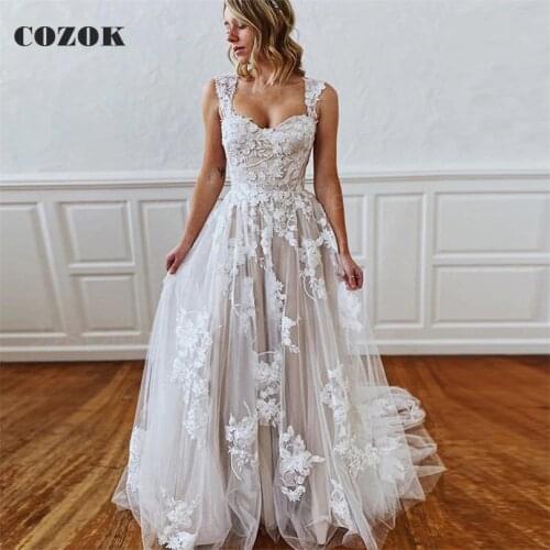 Vintage A-line Tulle Lace Flowers Wedding Dresses Long Formal Sexy Bride Wedding Gowns Custom Size CZ65