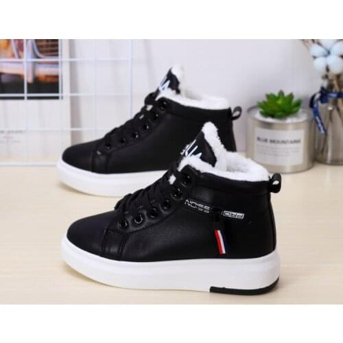 2019 Winter Boots Women Ankle Boots Warm PU Plush Winter Woman Shoes Sneakers Flats Lace Up Ladies Shoes Women Short Snow Boots