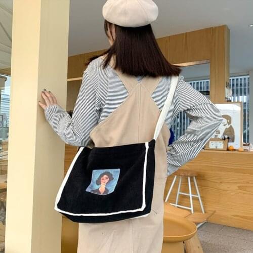 Ladies Canvas Corduroy Shoulder Bags Olde Worlde Look Women Messenger Bag Zipper Book Handbag Eco Soft Cloth Tote For Girls