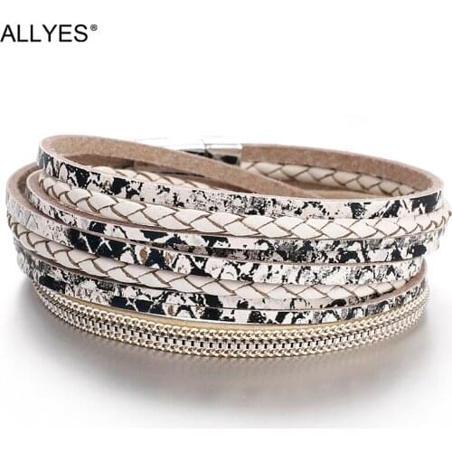 ALLYES Snake Skin Leather Bracelets for Women Fashion Ladies Party Bohemian Charm Bracelet Magnet Female Jewelry