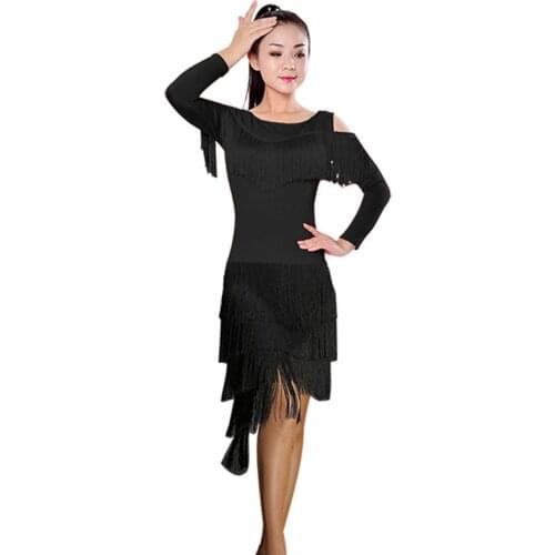 2021 Sexy Women Top Costume Latin Dance Skirt Samba Tango Layers Tassels Dresses Competition Performance Salsa Lady Latin Skirts