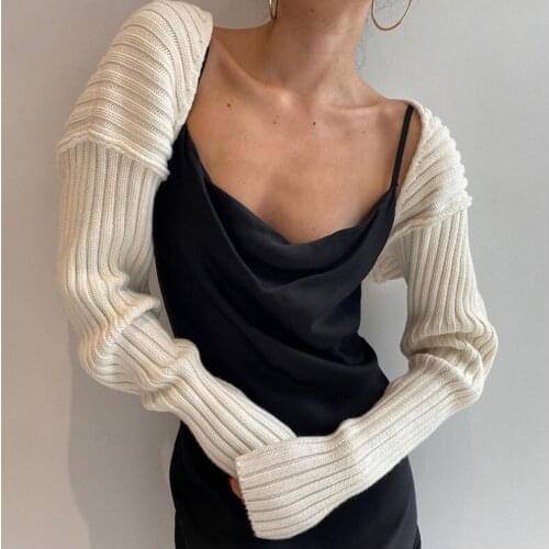 Stylish Striped Line Rib Knitting Shawl Sweater Cropped Women Cardigan Long sleeve Scarf Streetwear 2021 Autumn Winter MT128
