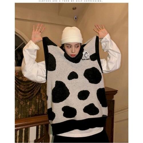 Knitted vest womens suit 2020 autumn winter new loose V-neck college style lazy vest + T-shirt two-piece suit women streetwear