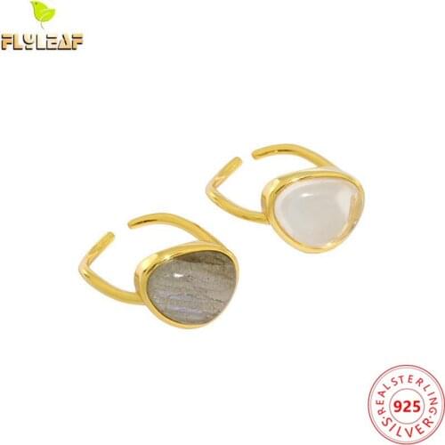 925 Sterling Silver Moonstone Open Rings For Women Light Luxury 18k Gold Female Fashion Natural Crystal Jewelry 2021 Trend