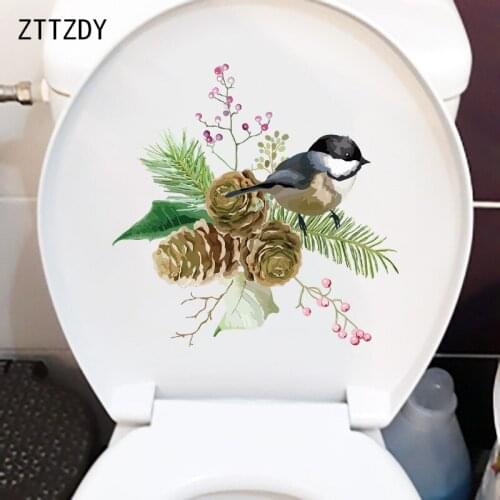 ZTTZDY 22.9×22.7CM Hand Painted Pine Branch Bird Wall Decor Decals Cute Cartoon WC Toilet Stickers T2-1120