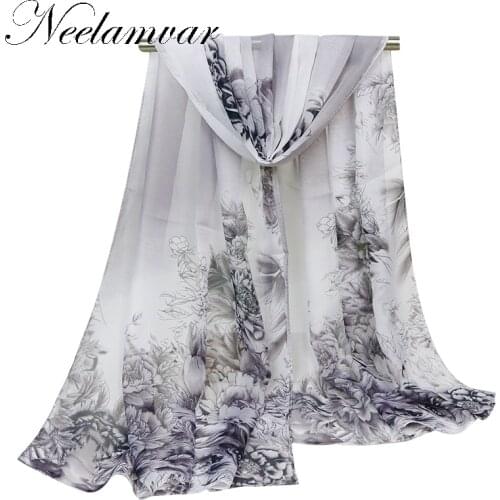 160cmx50cm Fashion spring autumn Flower Pattern Silk Scarf Women Wrap Shawl Chiffon Scarf winter Scarves Wholesales Price