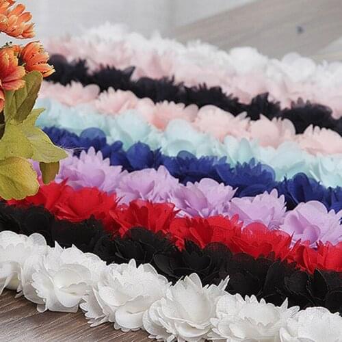1yds 3D Chiffon Cluster Flowers Lace Fabric Applique Dress Decoration Trimming Sewing Supplies DIY handmade Clothing Accessories