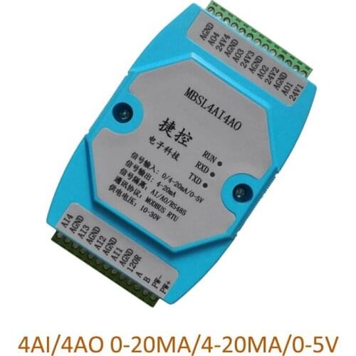 4AI/4AO 4 Road Analog Input Output Aata Acquisition Module RS485 MODBUS 12 bit Industrial grade AD/DA chip 0-20MA/4-20MA/0-5V
