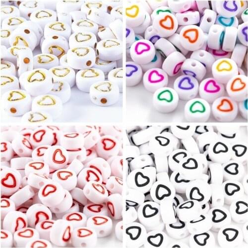 Acrylic Beads Letter Beads Oblate Heart Shape Rainbow Color DIY Jewelry Accessories 4*7MM
