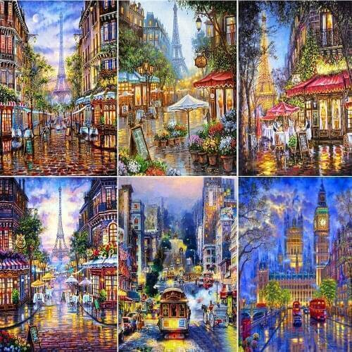 5D DIY Diamond Painting City Street View Mosaic Diamond Embroidery Landscape Cross Stitch Night City Home Decoration Gift