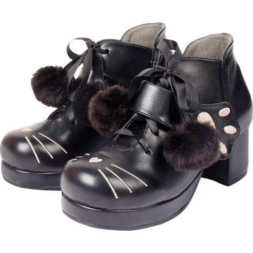 Angelic imprint woman girl lolita cosplay shoes lady high heels wedges Pumps College style student dress party shoes cat face