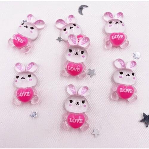 Glitter Resin Kawaii Colorful 3D Love Rabbit Flatback Cabochon Stone 30PCS Scrapbook DIY Decor Home Figurine Crafts OH251
