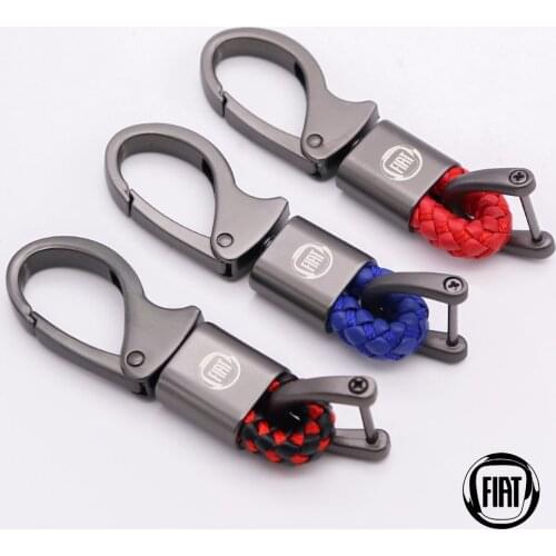 Hand Woven Leather Key Rings For Fiat Aegea 500 Panda Palio Tipo Doblo Car KeyChain Metal 360 Degree Rotating Buckle Key Chain