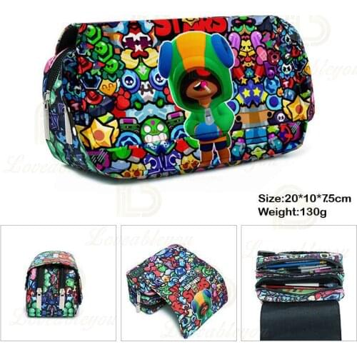 Kids Stars Print Pencil Case Browlers Game Canvas Stretch Double Layer Large Capacity Pencil Box Cute Kids School Stationery