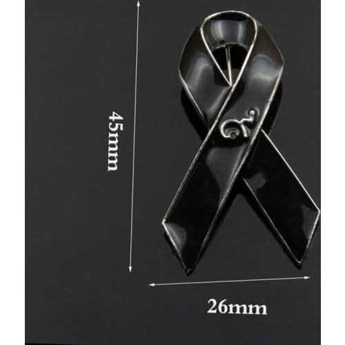 Black Mourning Ribbon Pin Remembrance Memorial Enamel Lapel Pin Badge Funeral Black Awareness Ribbon Lapel Pin Thailand Brooch