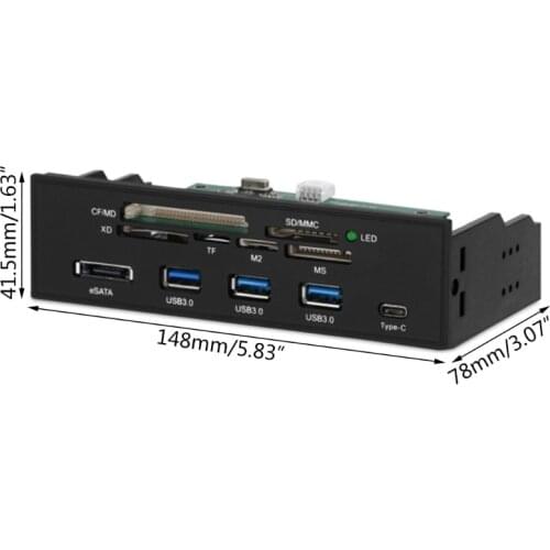 F3MA PC Dashboard Media Front Panel Universal 5.25 Inches Internal Card Reader Type-C USB 3.0 Support CF