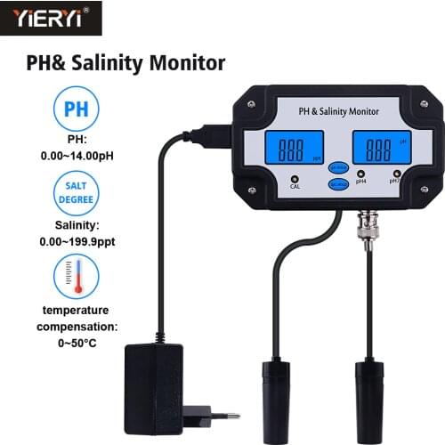 Yieryi PH-2685 PH & Salinity Monitor 2 in 1 ph meter&Salinity Tester for Aquarium Pool Spa Seawater Horticultural Water Quality