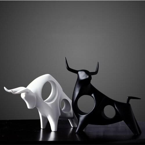 Creative Home Decor White & Black Cow Ceramic Handicraft Furnishing Articles Dining Room Porcelain Animal Bull Ornament