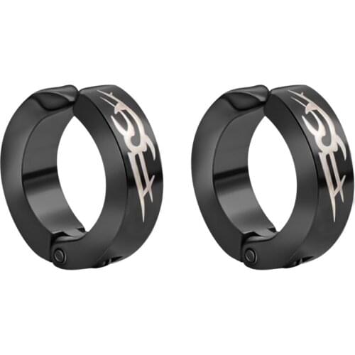 1 Pair Cool Punk Stainless Steel Round Clip on Earring Black Ear Cuff No Piercing Fake Earring for Men Women